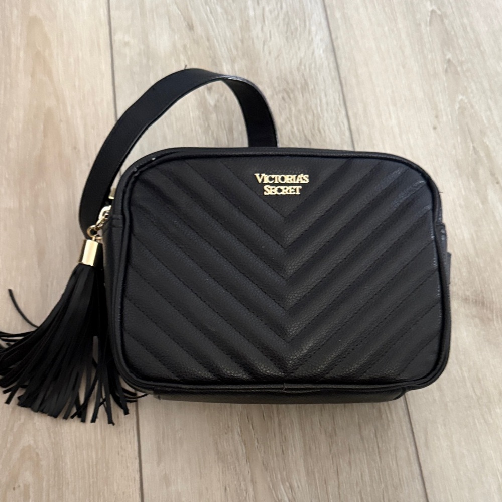 Victoria's Secret Black Quilted Camera Crossbody with Tassel